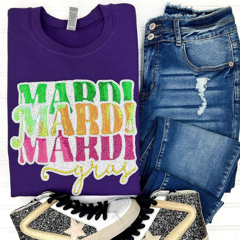 Mardi Mardi Mardi Gras Sequin Patch Sweatshirt T-Shirts, Hoodie | ZylaModa.com