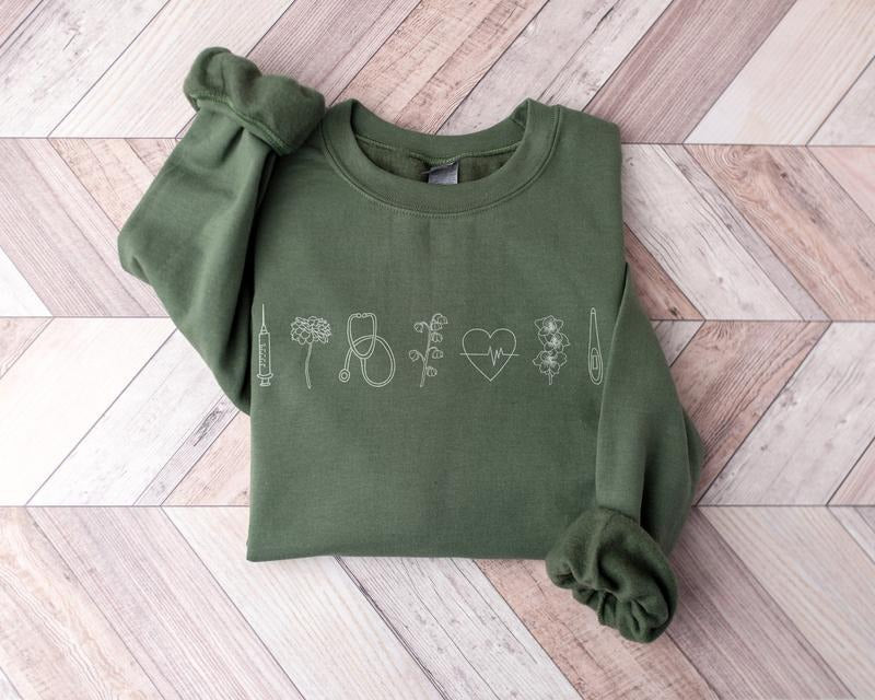 Medical Sweatshirt, Nurse Modern Minimalist Shirt, Doctor RN Gift, Floral Minimal Tee, Nicu, Picu, Dr, Travel Nurse,...