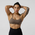 Minimalist Women's Plain Summer Sports Bra with Open-Back Design - Toffee for Light/Medium Support Training T-Shirts,...