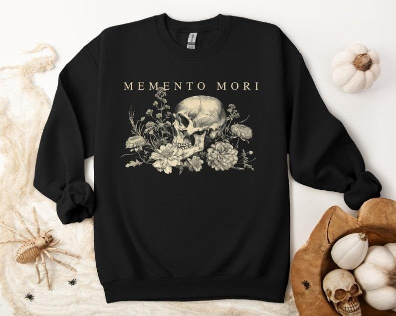 Memento Mori Dark Academia Skull Floral Trendy Romantic  Sweatshirt Goth Cottagecore Whimsi Pressed Flower T Shirt Gift...