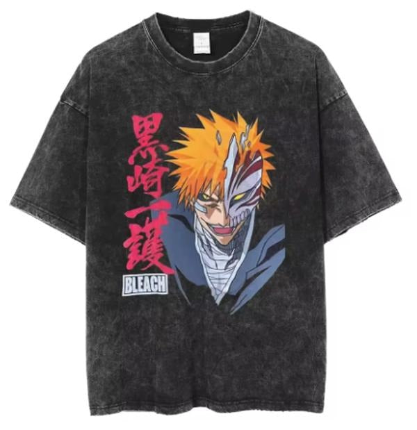 Men Summer Fashion Streetwear Tshirt Harajuku Anime Print Casual T-Shirt Unisex Vintage Oversize Cotton Washed Black Tee...
