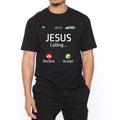 Men's "Jesus Is Calling" Graphic T-Shirt - Black Faith-Inspired Summer Tee with Bold Red Print, Casual Round Neck,...