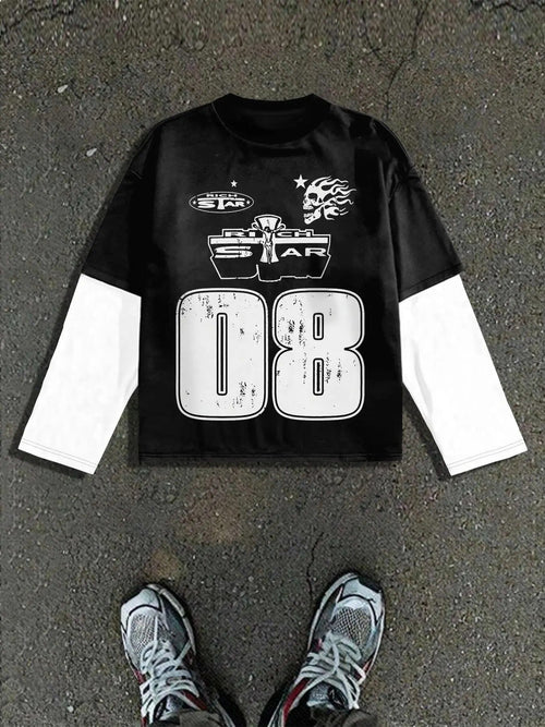 Men's 2 in 1 Letter Print Long Sleeve Tee, Regular Fit Casual Street T-shirt for Daily Wear, Men's Top for All Seasons,...