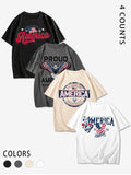 Men's American Flag & Letter Print Round Neck Tee, Regular Fit Casual Short Sleeve T-shirt, Men's Top for Summer Daily...
