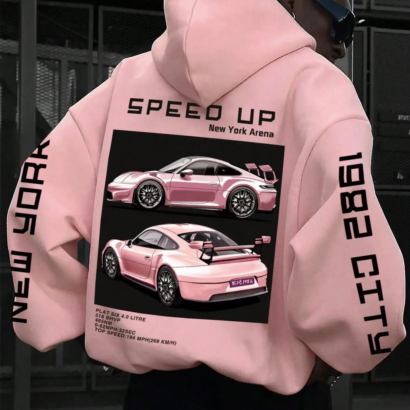 Men's Car & Letter Print Drop Shoulder Hoodie, Fashion Casual Regular Fit Drawstring Pocket Hooded Sweatshirt for Daily...