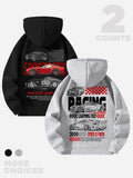 Men's Car & Letter Print Half Zip Hoodie, Casual Regular Fit Long Sleeve Drop Shoulder Hooded Sweatshirt for Fall &...