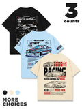 Men's Car & Letter Print Short Sleeve Tee, Regular Fit Casual Street Round Neck T-shirt for Summer, Men's Top for Daily...