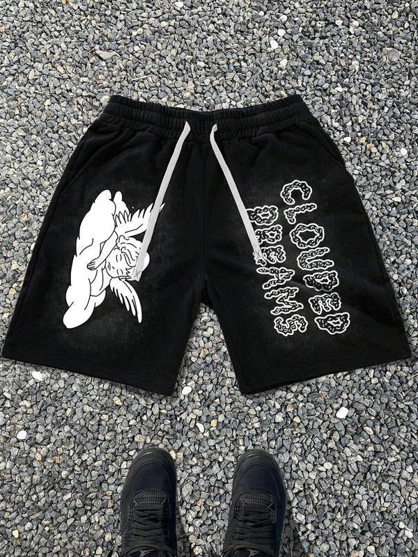 Men's Cartoon Angel & Letter Print Shorts, Regular Fit Casual Street Shorts for Summer, Men's Bottoms for Daily Wear...