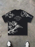 Men's Cartoon Angel Print Short Sleeve Tee, Regular Fit Casual Street Graphic Round Neck T-Shirt for Summer, Men's Top...