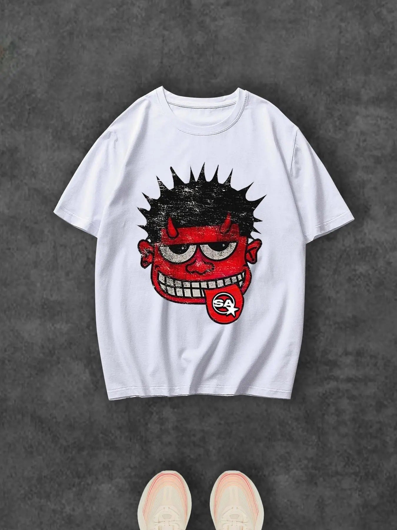 Men's Cartoon Face Print Round Neck Tee, Regular Fit Casual Short Sleeve Crew Neck T-Shirt for Summer, Fashion Men's Top...