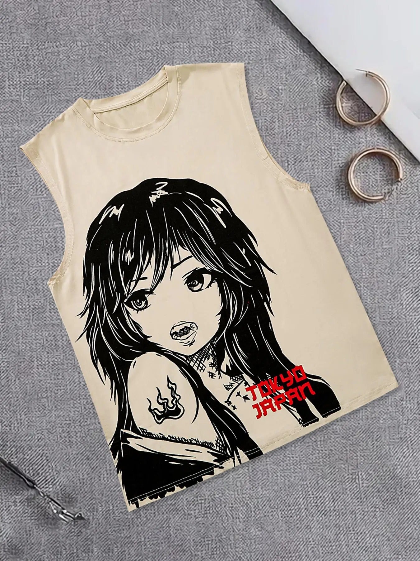 Men's Cartoon Girl Print Tank Top, Regular Fit Casual Sleeveless Round Neck Top for Summer, Men's Top for Daily Wear,...