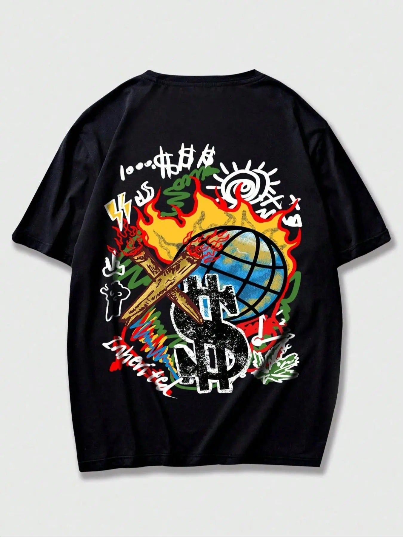 Men's Cartoon Graphic Round Neck Tee, Regular Fit Stylish Casual Drop Shoulder Short Sleeve T-Shirt, Men's Summer Top for...