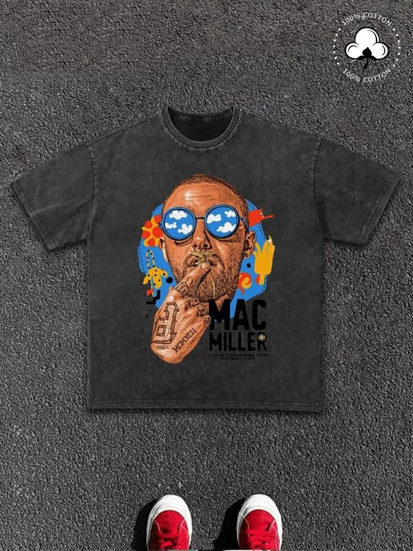 Men's Cartoon Print Round Neck Tee, Regular Fit Casual Short Sleeve T-shirt, Men's Summer Top for Daily Wear, Tropical,...