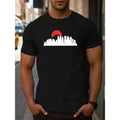 Men's Casual Short-Sleeve T-Shirt with Unique Sunset & City Print -  Round Neck, Machine Washable