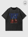 Men's Cherry Bomb & Hand Print Wash T-shirt, Regular Fit Casual Short Sleeve Round Neck Tee for Daily Wear, Men's Top for...