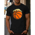 Men's Creative Basketball Graphic Tee - Casual Short Sleeve T-Shirt for Summer Outdoor Leisure, Machine Washable, Men's,...