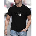 Men's Crew Neck T-shirt, Electric And Heartbeat Pattern Summer Top For Casual And Street Wear Made in USA Hoodie, Sweatshirt