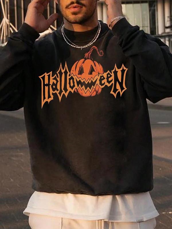 Men's Halloween Themed Sweatshirt, Regular Fit Casual Drop Shoulder Long Sleeve Pullover, Men's Fall & Winter Clothes for...