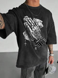 Men's Hand Print Round Neck Tee, Casual Short Sleeve T-shirt for Summer, Men's Top for Daily Wear, Cotton Hoodie, Sweatshirt