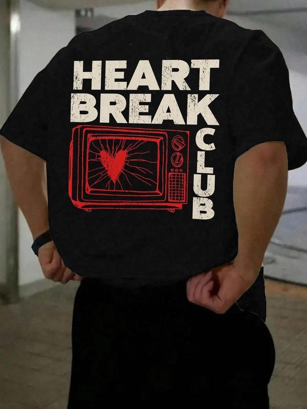 Men's Heart Break Club T-shirt, Regular Fit Casual Short Sleeve Crew Neck T-shirt for Summer, Fashion Men's Top for Daily...