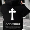 Men's Letter & Cross Print Drop Shoulder Hoodie, Fashion Casual Regular Fit Drawstring Kangaroo Pocket Hooded Sweatshirt...
