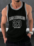 Men's Letter & Number Print Contrast Binding Tank Top, Regular Fit Casual Sleeveless Round Neck Vest for Summer, Men's...
