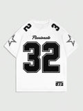 Men's Letter & Star & Number Print Drop Shoulder Tee, Regular Fit Casual Short Sleeve Round Neck T-Shirt for Summer,...