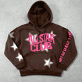 Men's Letter & Star Print Drawstring Pocket Hoodie, Casual Regular Fit Long Sleeve Hooded Sweatshirt for Fall & Winter,...