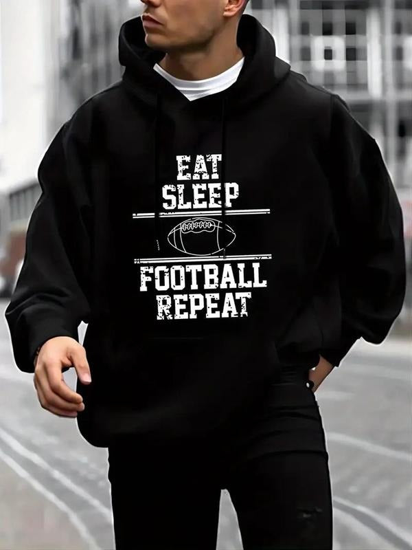 Men's Letter Print Hoodie, Trendy Casual Regular Fit Long Sleeve Hooded Sweatshirt for Fall & Winter, Men's Top for Daily...