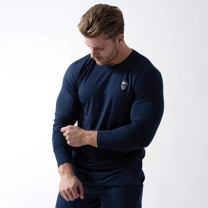 Men's Plain Performance Long Sleeve Shirt for All Seasons - Navy Hoodie, Sweatshirt | ZylaModa.com