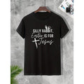 Men's Rabbit Ear & Slogan Print Round Neck Short Sleeve T-Shirt Made in USA Hoodie, Sweatshirt | ZylaModa.com