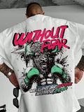 Men's Regular Fit Bull Head & Letter Print Round Neck Graphic Tee, Casual Short Sleeve T-shirt for Summer, Men's Top for...