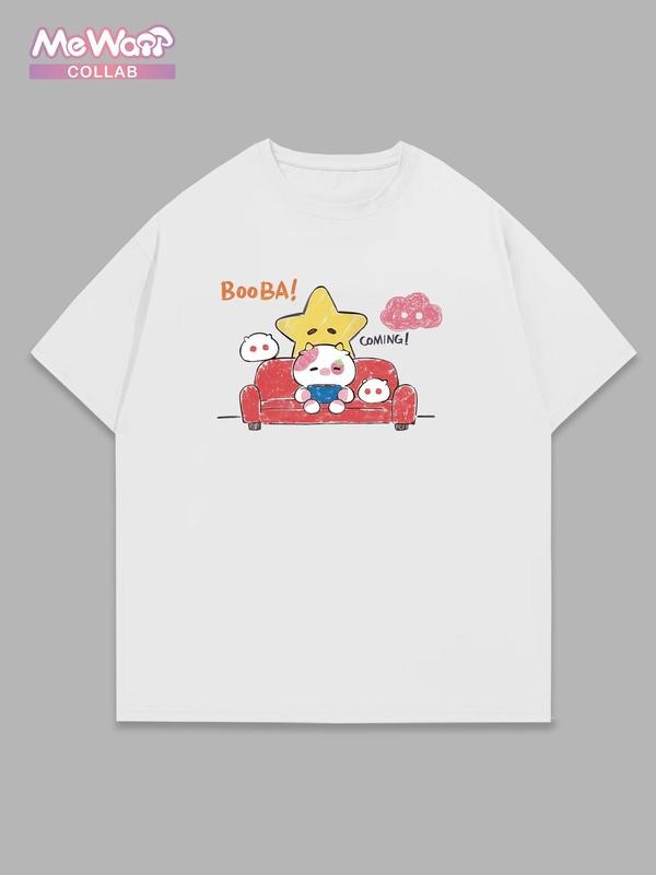Men's Regular Fit Cartoon Cow & Star Print Round Neck Tee, Casual Short Sleeve T-shirt for Daily Wear, Men's Top for All...
