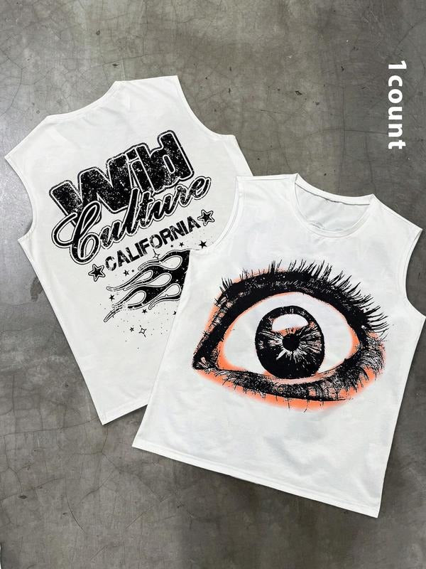 Men's Regular Fit Cartoon Eye Print Tank Top, Casual Sleeveless Graphic Top for Summer, Fashion Men's Top for Daily Wear,...