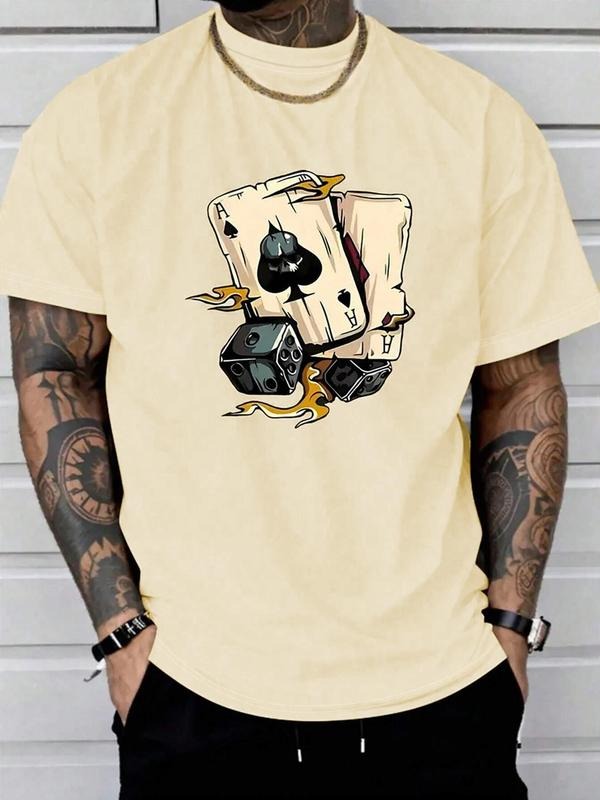 Men's Regular Fit Dice Print Round Neck Tee, Casual Short Sleeve Crew Neck T-shirt for Daily Wear, Men's Top for All...