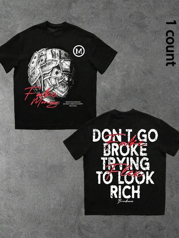 Men's Regular Fit Money & Slogan Print Round Neck Graphic Tee, Casual Short Sleeve Crew Neck T-shirt for Daily Wear,...