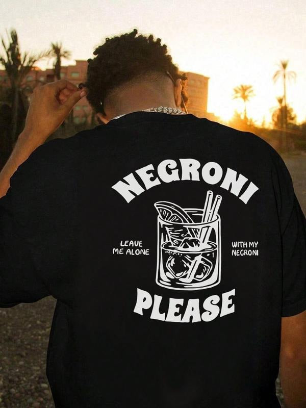Men's Regular Fit Negroni Leave Me Alone with My Negroni Please Letter Print Short Sleeve Graphic Tee, Casual Comfy Round...