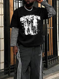 Men's Regular Fit Striped Print Graphic Tee, Casual Fashion Long Sleeve T-shirt for Spring & Fall, Men's Top for Daily...
