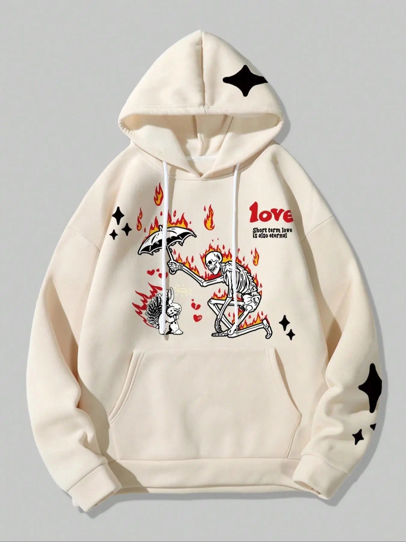 Men's Skull Print Drop Shoulder Hoodie, Fashion Casual Regular Fit Drawstring Pocket Hooded Sweatshirt for Daily Holiday...