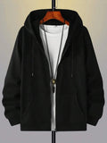 Men's Solid Color Zip Up Hoodie, Casual Regular Fit Long Sleeve Hooded Sweatshirt for Fall & Winter, Men's Clothes for...