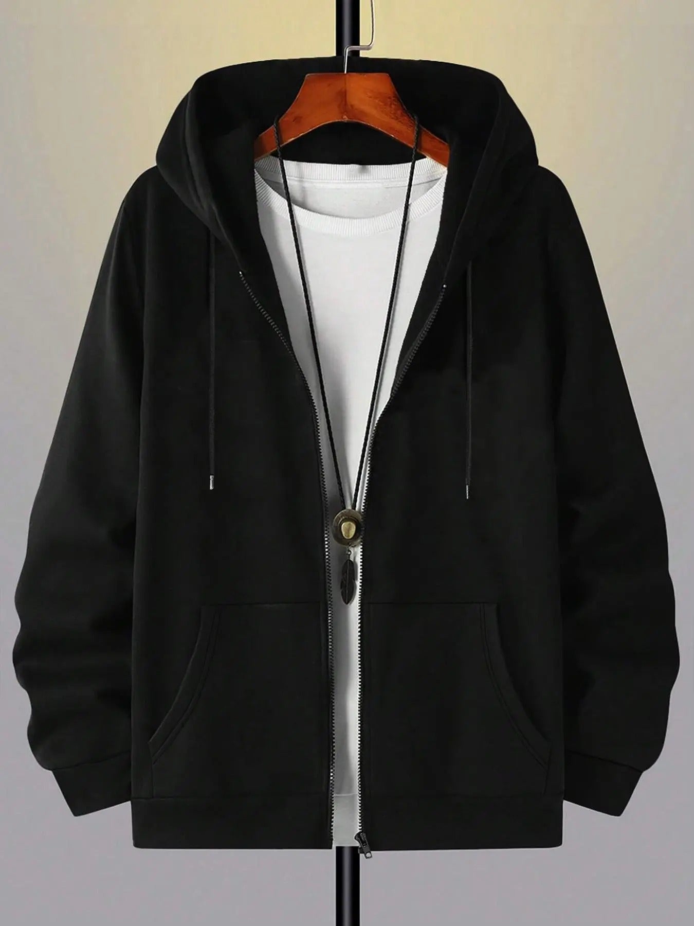 Men's Solid Color Zip Up Hoodie, Casual Regular Fit Long Sleeve Hooded Sweatshirt for Fall & Winter, Men's Clothes for...