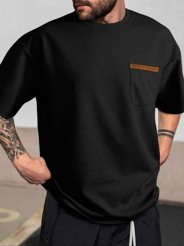Men's Solid Waffle Knit Tee, Regular Fit Casual Comfy Short Sleeve T-shirt for Summer, Men's Top for Daily Wear Hoodie,...