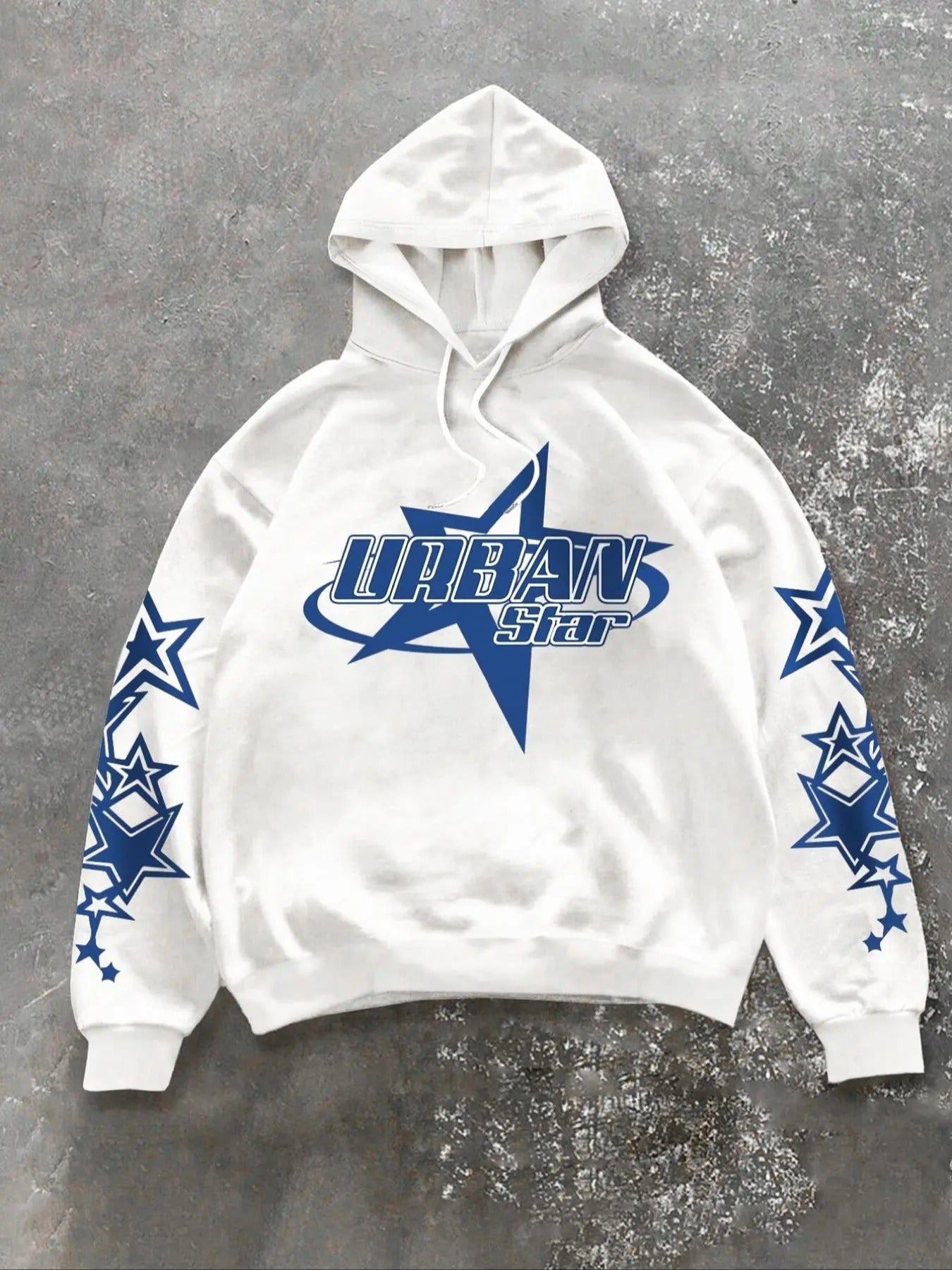 Men's Star & Letter Print Drop Shoulder Hoodie, Fashion Casual Regular Fit Drawstring Hooded Sweatshirt for Daily Holiday...