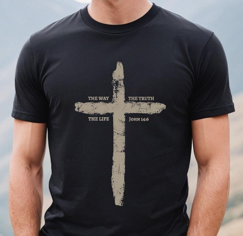 Mens The Way The Truth The Life Cross Tshirt, Christian Dad Fathers Faith Tee Shirt Gift, Rugged Cross  T-shirt, sweater...