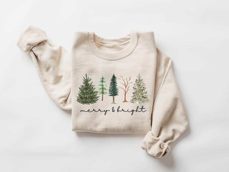 Merry And Bright Sweatshirt, Christmas Tree Sweater, Christmas Sweatshirt, Family Christmas Sweatshirt, Xmas Christmas...