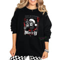 Merry As F ck Skeleton Santa Long Sleeve Crewneck Sweatshirt, Hoodie, or TShirt | Grunge, Dark, Edgy, Christmas Skeleton...