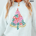 Merry Bow Christmas Tree Sweatshirt, Winter Graphic Sweatshirt Casual Cotton Polyester Oversized sweatshirt - Comfort...