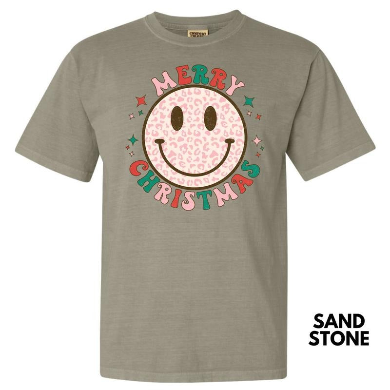 Merry Cheetah Christmas Happy Face Comfort Colors T-Shirt 'NLB' Hoodie, Sweatshirt | ZylaModa.com