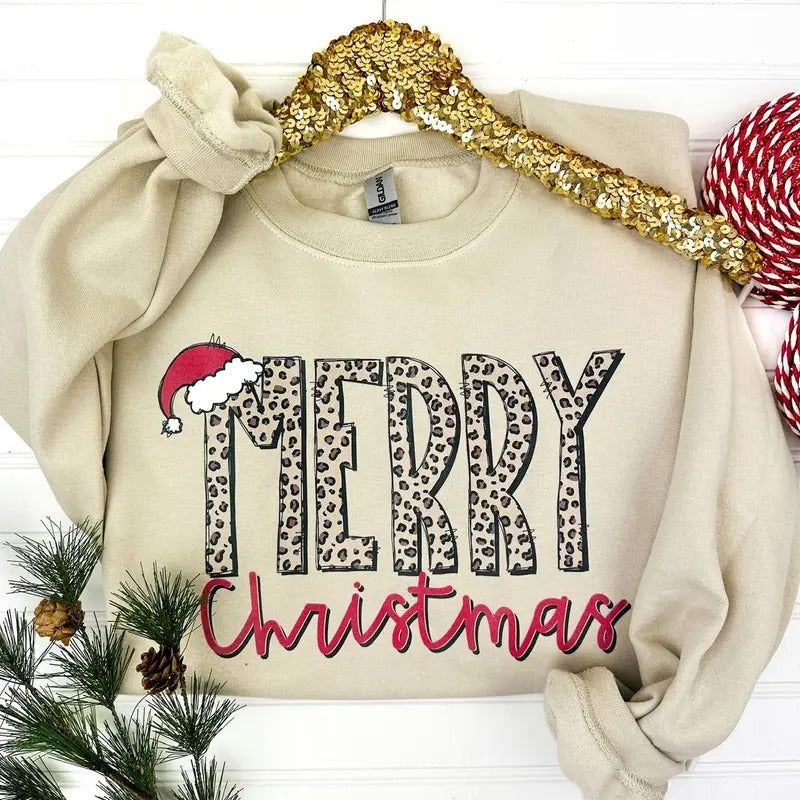 Merry Christmas Leopard Sweatshirt T-Shirts, Hoodie | ZylaModa.com