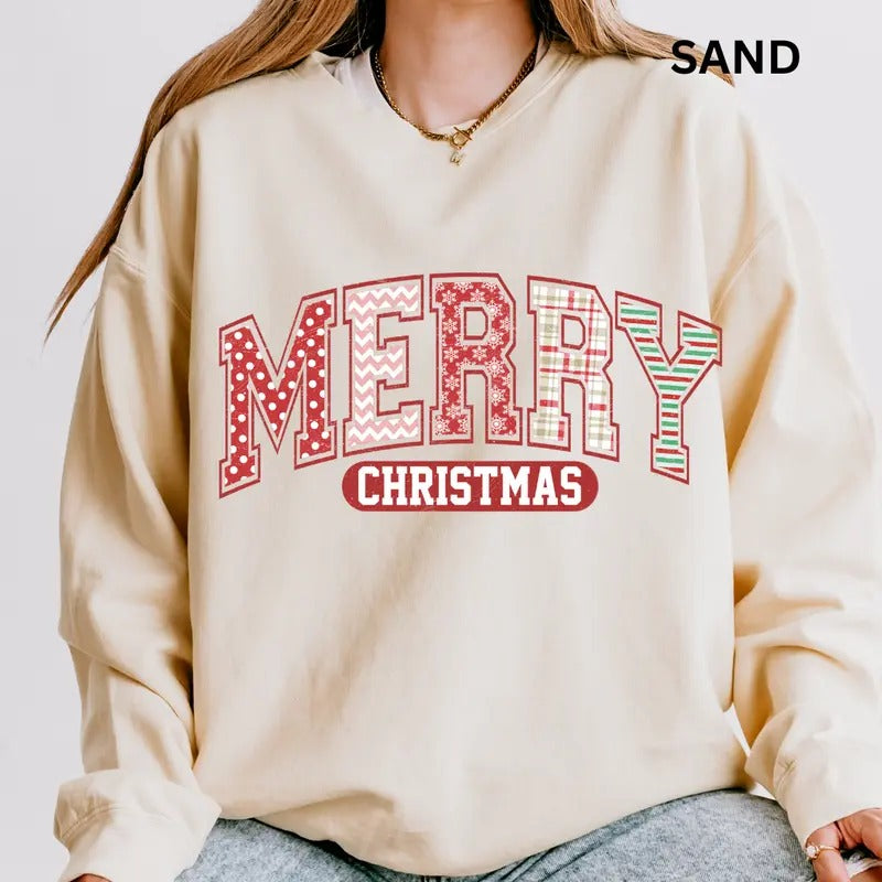 Merry Christmas Wrapping Paper Crewneck, Christmas Sweatshirt, Winter Season Graphic, Casual Cotton Crewneck, Polyester,...